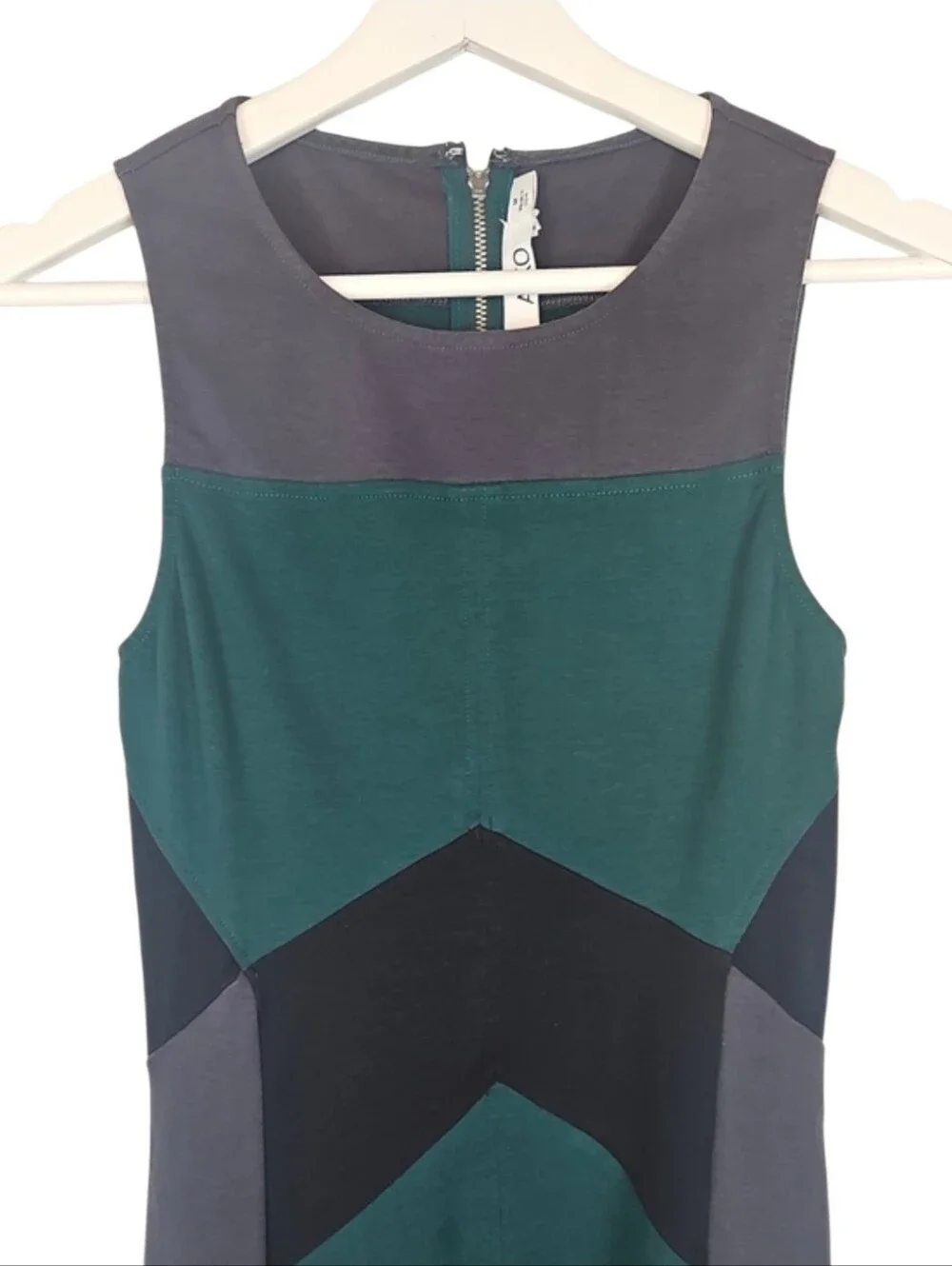 Y2K Style Sleeveless Colorblock Sheath Dress Teal Green Charcoal Gray Size M